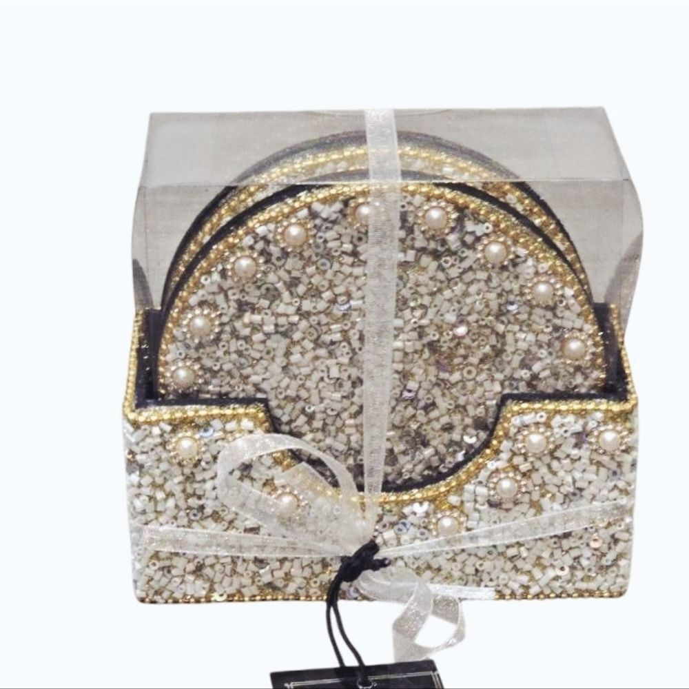 Beekman Home Beaded  Decorative Coaster Set w/Pearls